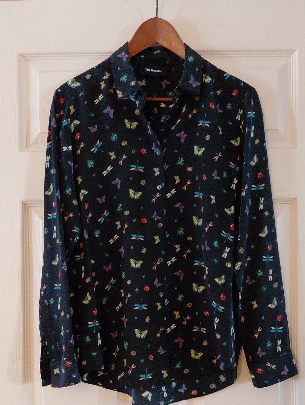 The Kooples Black Shirt with Multicolor Bug & Butterfly Print